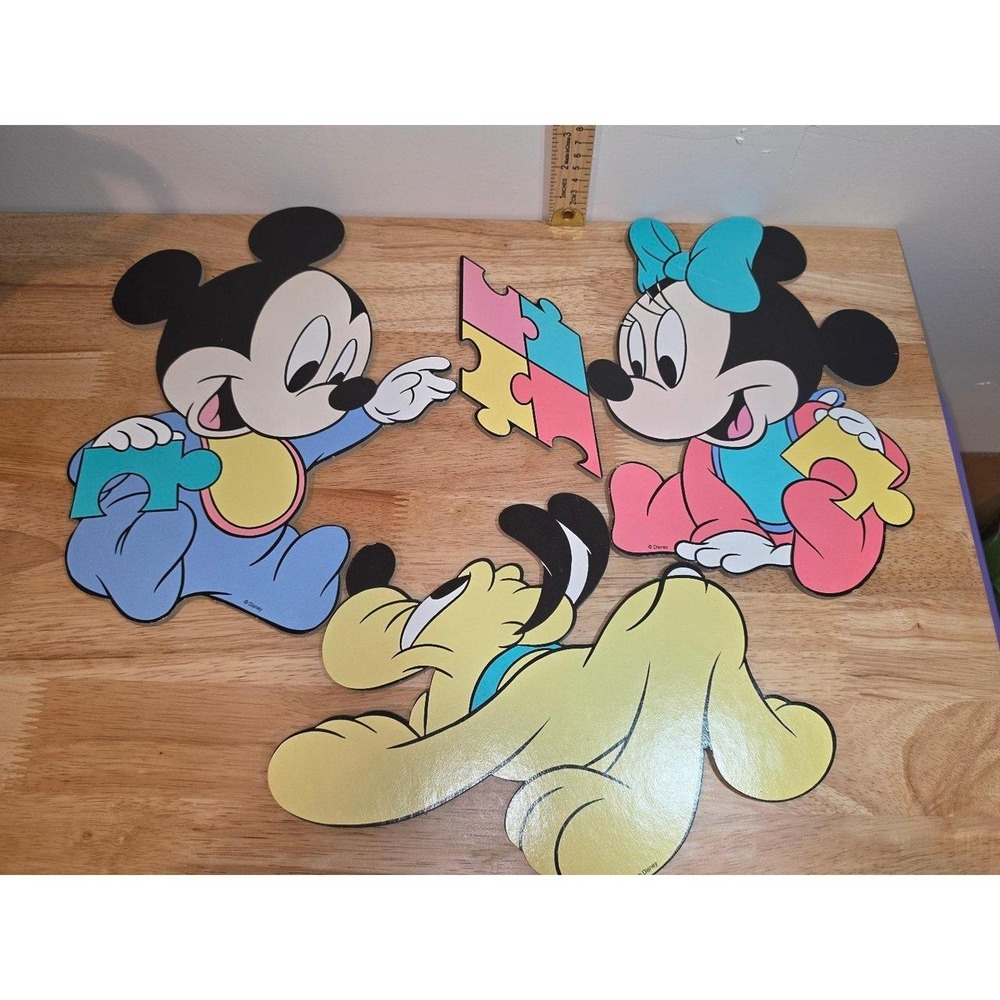 vintage 1980s Disney Babies pressed cardboard nursery wall decor Mickey Minnie